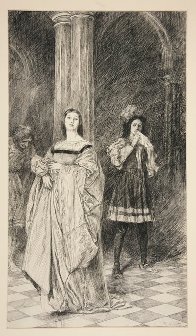 Sylvia y Valentine, del Acto II, Escena i, Dos caballeros de Verona de Edwin Austin Abbey