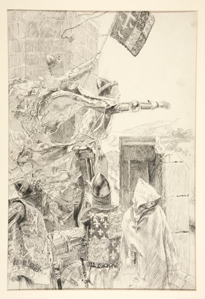 El Rey en la pared del Castillo de Flint; de Edwin Austin Abbey