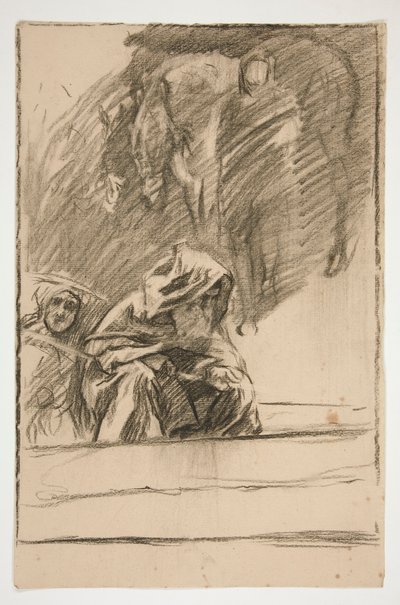 Tres figuras y caballos: estudio para de Edwin Austin Abbey