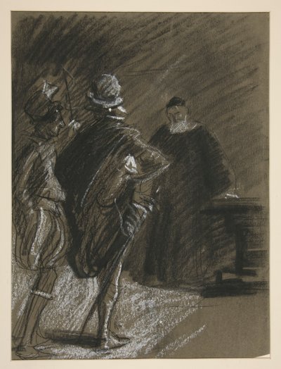 Tres hombres, estudio para domar a la musaraña (?) de Edwin Austin Abbey