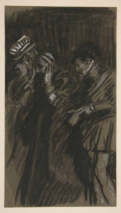 Tres hombres, estudio para domar a la musaraña (?) de Edwin Austin Abbey