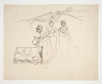 Tres mujeres en un pozo - ilustración no identificada de Edwin Austin Abbey