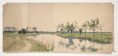 árboles que bordean la orilla de un río de Edwin Austin Abbey