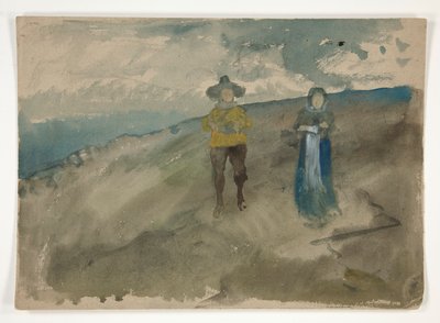 dos figuras en un paisaje (anverso); estudio del hombre de Edwin Austin Abbey