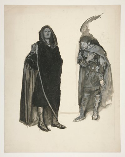 Dos hombres encapuchados, boceto de una obra de Shakespeare no identificada de Edwin Austin Abbey
