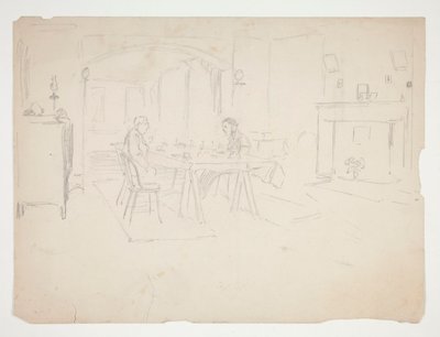 dos hombres, en la mesa, en, un, interior de Edwin Austin Abbey
