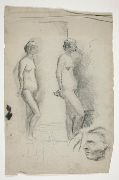 Dos bocetos de un modelo desnudo y un hombre. de Edwin Austin Abbey