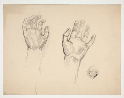 Dos bocetos: boceto de dos manos; boceto de un anciano de perfil de Edwin Austin Abbey