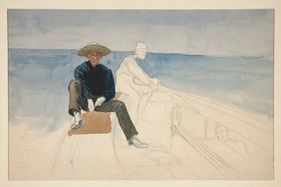 Dibujo inacabado de dos hombres navegando - (ilustración no identificada) de Edwin Austin Abbey