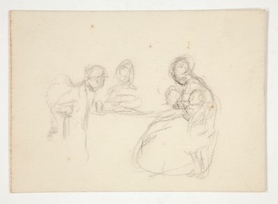 Ilustración no identificada- Estudio de figuras en una mesa. Hombre sentado al revés. de Edwin Austin Abbey