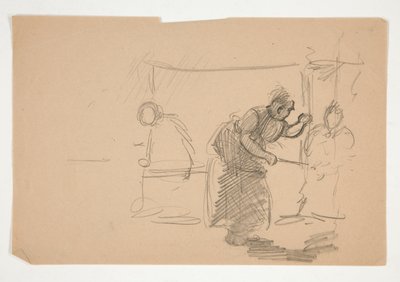 Ilustración no identificada- Estudio de cocina con figura de Edwin Austin Abbey