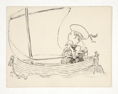 Ilustración no identificada [Niño en un bote pequeño] de Edwin Austin Abbey