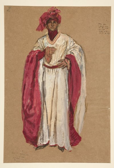 Hombre no identificado con túnica roja, boceto de vestuario para el rey Ricardo II de Edwin Austin Abbey