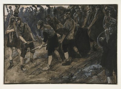 Ventidio entra triunfante, el cadáver de Pacoro ante él, Acto III, escena i, Antonio y Cleopatra de Edwin Austin Abbey