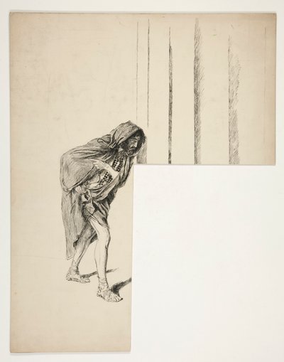 Hombre que camina con capa, boceto de una obra de Shakespeare no identificada de Edwin Austin Abbey