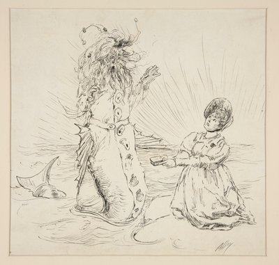 Mujer y serpiente en la playa, boceto para The Lay of the Lobster de Edwin Austin Abbey