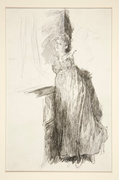 mujer, en, ventana, -, no identificado, ilustración de Edwin Austin Abbey
