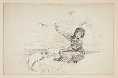 Mujer en la playa sosteniendo un libro, boceto para The Lay of the Lobster de Edwin Austin Abbey