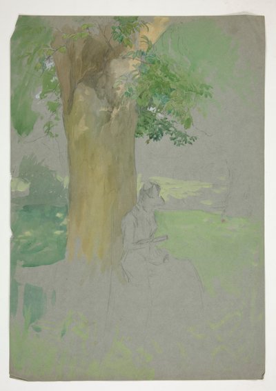 Mujer sentada debajo de un árbol, leyendo de Edwin Austin Abbey