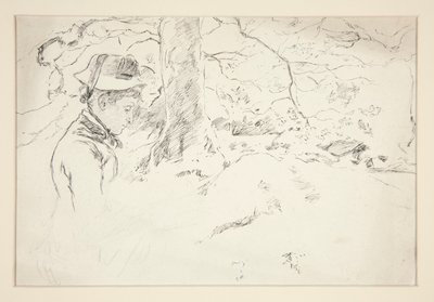 mujer se sentar, en, jardín, -, no identificado, ilustración de Edwin Austin Abbey
