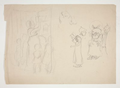 Mujer con niños y dibujos animados - ilustración no identificada de Edwin Austin Abbey