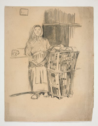 Mujer con cesto de ropa (?) - ilustración no identificada de Edwin Austin Abbey