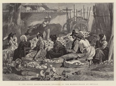 En el sur soleado, empaquetando naranjas en el mercado de Sevilla de Edwin Buckman