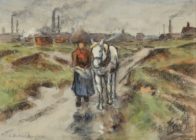 Leading the Barge Pony (acuarela con pastel sobre papel) de Edwin Butler Bayliss