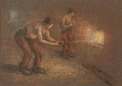 Dos fogoneros en un horno (pastel y carbón sobre papel) de Edwin Butler Bayliss