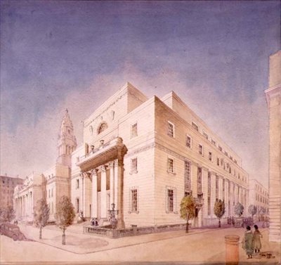Elevación de la Biblioteca Pública, Marylebone Road, Londres de Edwin Cooper