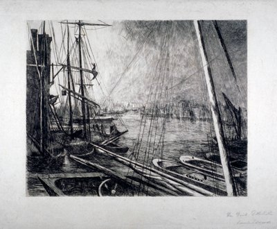 Piscina de Londres desde Rotherhithe, con barcos en primer plano, c. 1890 de Edwin Edwards