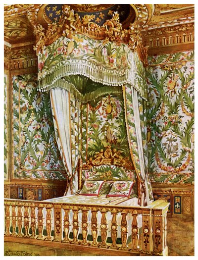Cama de estado dorada de María Antonieta, Dormitorio de la Reina, Palacio de Fontainebleau, Francia de Edwin Foley