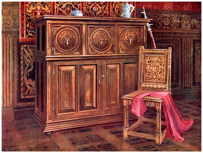 Gabinete de roble y silla de nogal, 1910 de Edwin Foley