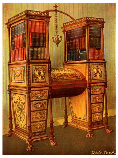 El secretaire doble con incrustaciones y gabinete de libros, Sheraton, 1911-1912 de Edwin Foley