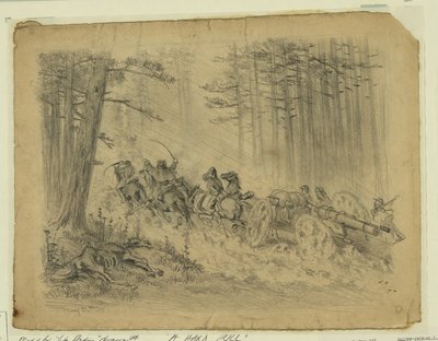 Una marcha tormentosa--(Artillería)--Spotsylvania Court House Resumen/medio de Edwin Forbes
