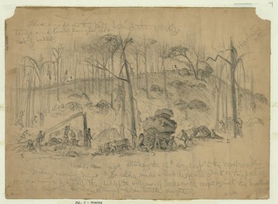 Ataque del Cuerpo del General Ewell (división de Johnston), anteriormente bajo Stonewall Jackson, en el flanco derecho del ejército de la Unión en Culp