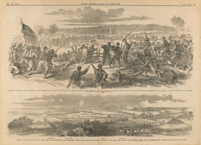 Batalla de Antietam - División de Burnside, Ala Izquierda - Brillante y Decisiva, Carga a la Bayoneta de los Zuavos de Hawkins, Coronel Kimball, contra la Batería Rebelde en la Colina, Margen Derecha del Arroyo Antietam, cerca de Sharpsburg, en la Tarde de de Edwin Forbes