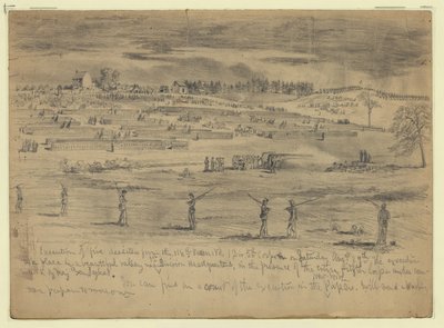 Ejecución de cinco desertores del 118º Voluntarios de Pensilvania, 1ª División, 5º Cuerpo, ante todo el 5º Cuerpo, Beverly Ford, Va. de Edwin Forbes
