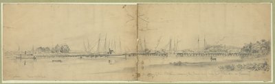 El ejército del Potomac cruzando el río James cerca de Fort Powhatan en pontones de Edwin Forbes