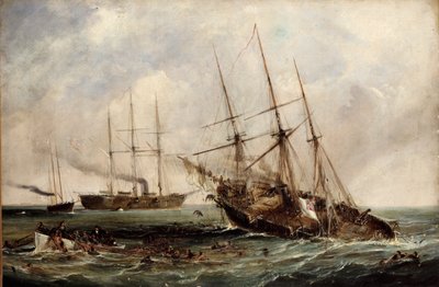 Destrucción del vapor confederado Alabama por el acorazado estadounidense Kearsarge, 19 de junio de 1864 de Edwin Hayes