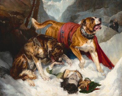 Mastines Alpinos Reanimando a un Viajero Afligido, 1820 de Edwin Henry Landseer