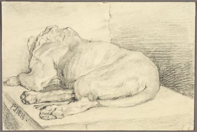León reclinado, desde atrás de Edwin Henry Landseer