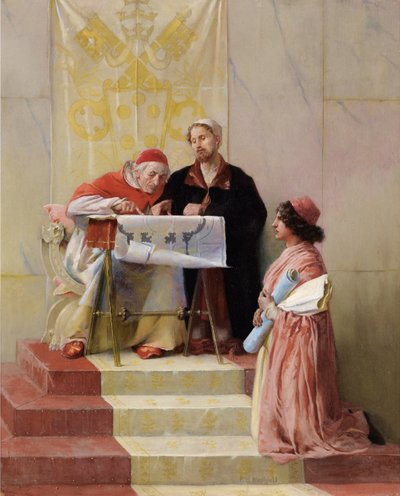 Bramante mostrando los planos de la Basílica de San Pedro al Papa de Edwin Howland Blashfield