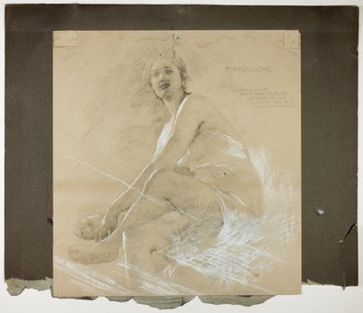 Terpsícore (recto), y figura femenina danzante (verso), estudios murales para el techo del salón, residencia de Collis P. Huntington, ahora Galería de Arte de la Universidad de Yale de Edwin Howland Blashfield