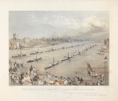 La flota de barcos de vapor de la ciudad pasando en orden de revista frente a Chalsea en la conmemoración anual de Londres de Edwin Jewitt