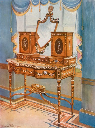Tocador de madera de satén con medallones de Edwin John Foley