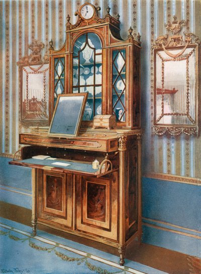 Gabinete de tocador incrustado de madera de satén y caoba de Edwin John Foley