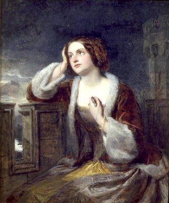 Catherine Seyton mirando desde las almenas en Loch Leven de Edwin Landseer