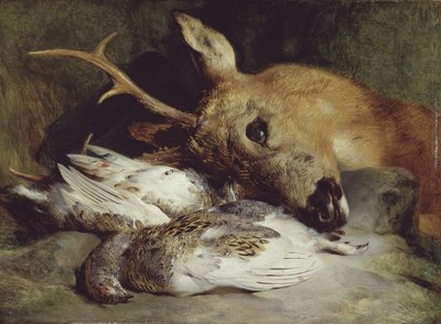 Cabeza de corzo y dos perdices, c.1830 (óleo sobre tabla) de Edwin Landseer