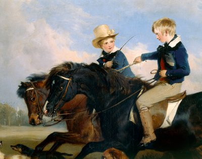 The Hon E. S. Russell and His Brother (detalle de 369434) (óleo sobre tabla) de Edwin Landseer